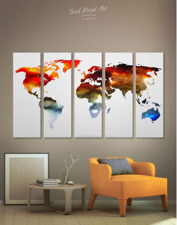 5 Panels Minimalist Multicolor World Map Canvas Wall Art