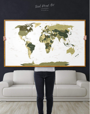 Framed Olive Green Travel Push Pin World Map Canvas Wall Art - image 5