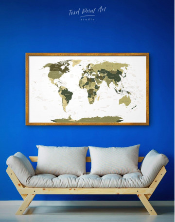 Framed Olive Green Travel Push Pin World Map Canvas Wall Art - image 1