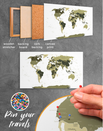 Olive Green Travel Push Pin World Map Canvas Wall Art - image 9