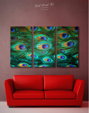 3 Pieces Peacock Feathers Canvas Wall Art