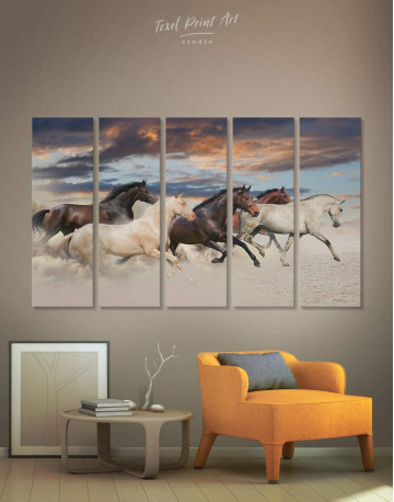 5 Panels Running Horses Canvas Wall Art