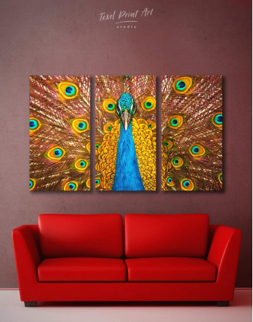 3 Panels Gold Peacock Canvas Wall Art