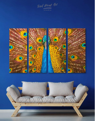 4 Pieces Gold Peacock Canvas Wall Art