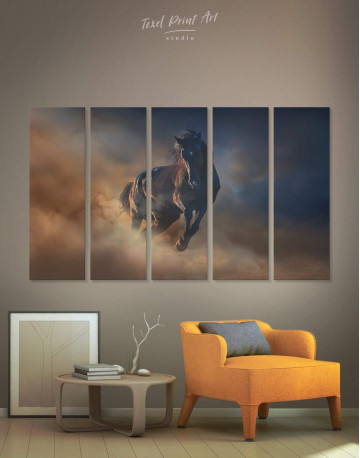 5 Panels Brown Running Horse Canvas Wall Art