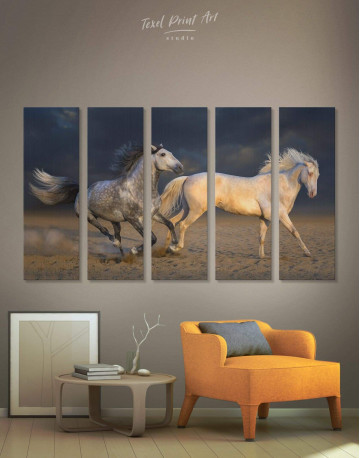 5 Pieces White Running Horses Canvas Wall Art