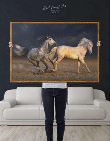 Framed White Running Horses Canvas Wall Art - image 5