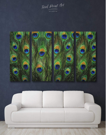 4 Panels Abstract Peacock Feathers Canvas Wall Art