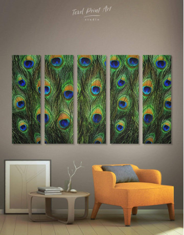 5 Pieces Abstract Peacock Feathers Canvas Wall Art