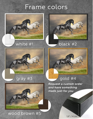 Framed Black and White Running Horses Canvas Wall Art - image 2