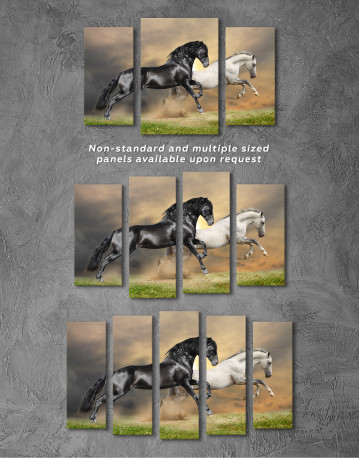 Black and White Running Horses Canvas Wall Art - image 3