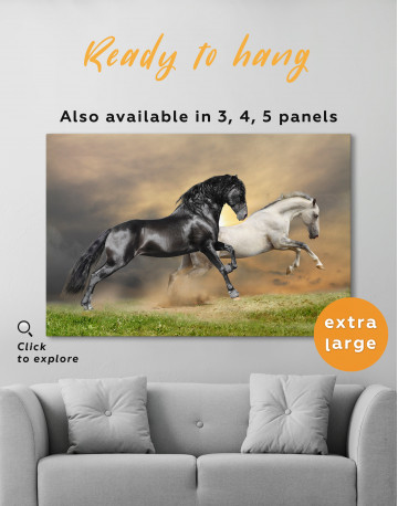 Black and White Running Horses Canvas Wall Art