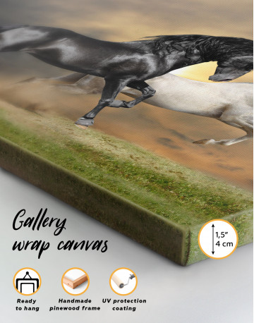 Black and White Running Horses Canvas Wall Art - image 3