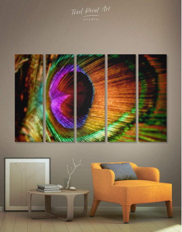 5 Panels Colorful Peacock Feather Canvas Wall Art