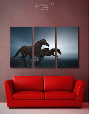 3 Panels Black Running Horses Canvas Wall Art