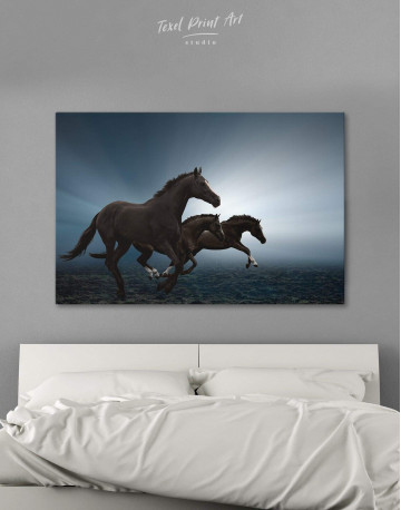 Black Running Horses Canvas Wall Art - image 1