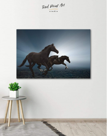 Black Running Horses Canvas Wall Art
