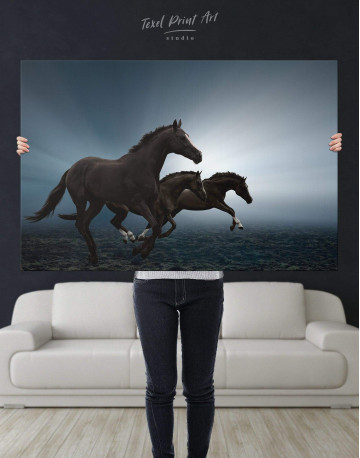 Black Running Horses Canvas Wall Art - image 2