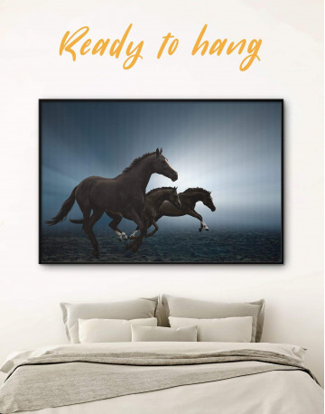 Framed Black Running Horses Canvas Wall Art