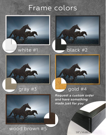Framed Black Running Horses Canvas Wall Art - image 3