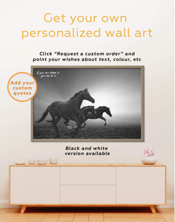 Framed Black Running Horses Canvas Wall Art - image 1