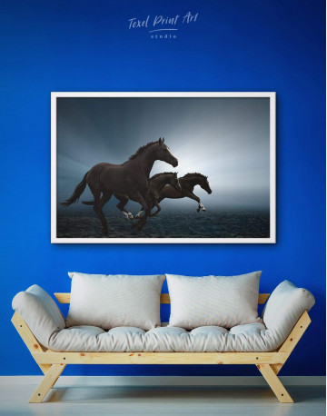 Framed Black Running Horses Canvas Wall Art - image 5