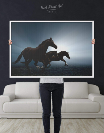 Framed Black Running Horses Canvas Wall Art - image 4