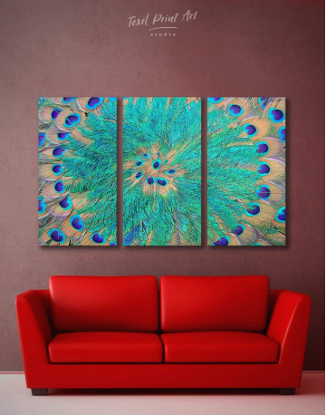 3 Panel Abstract Peacock Teal Feathers Canvas Wall Art