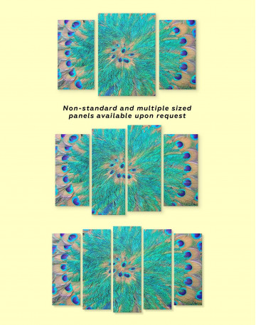 5 Panel Abstract Peacock Teal Feathers Canvas Wall Art - image 3