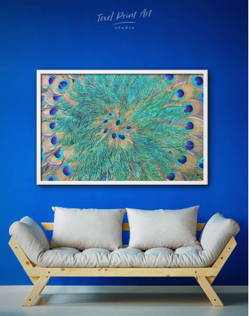 Framed Abstract Peacock Teal Feathers Canvas Wall Art - image 1