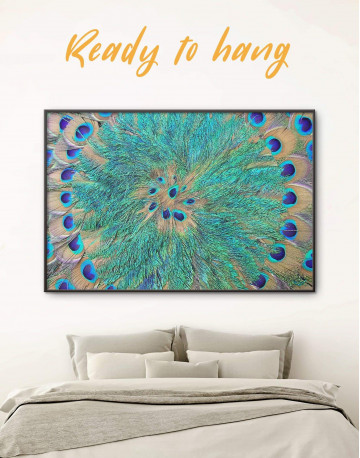 Framed Abstract Peacock Teal Feathers Canvas Wall Art