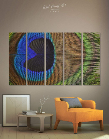 5 Panels Macro Peacock Feather Canvas Wall Art