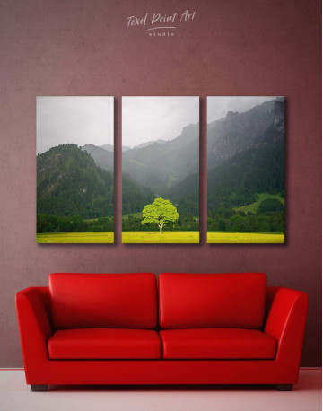 3 Pieces Green Tree in Mountain Forest Canvas Wall Art