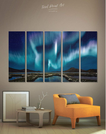 5 Panels Night Sky Aurora Borealis Canvas Wall Art