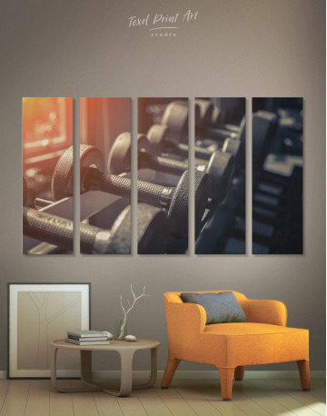 5 Panels Dumbbells Gym Canvas Wall Art