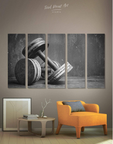 5 Pieces Framed Black Dumbbells Canvas Wall Art