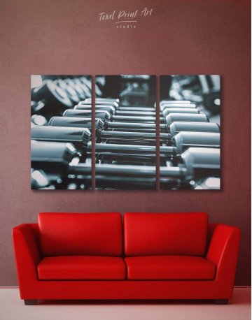 3 Panels Gym with Dumbbells Canvas Wall Art