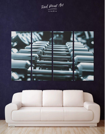 4 Panels Gym with Dumbbells Canvas Wall Art