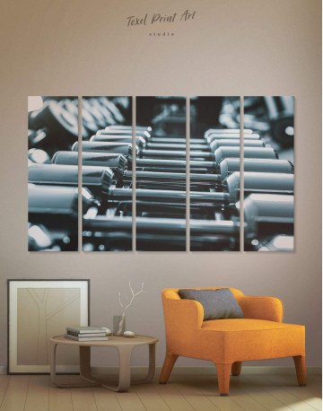5 Panels Gym with Dumbbells Canvas Wall Art