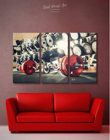3 Panel Barbell Gym Canvas Wall Art