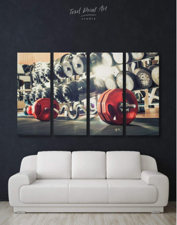 4 Panels Barbell Gym Canvas Wall Art