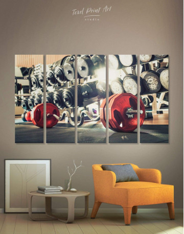 5 Panel Barbell Gym Canvas Wall Art