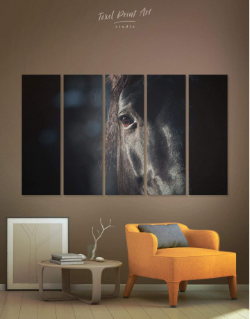 5 Panels Black Horse Canvas Wall Art