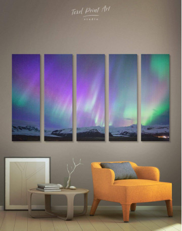 5 Panels Northern Lights View Canvas Wall Art