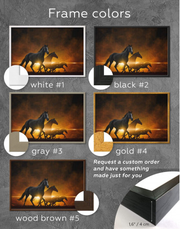 Framed Four Black Running Horses Canvas Wall Art - image 2