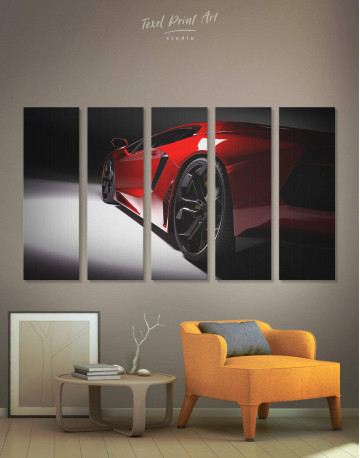 5 Panels Red Lamborghini Canvas Wall Art