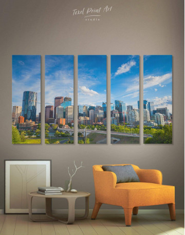 5 Panels Calgary Skyline Canvas Wall Art