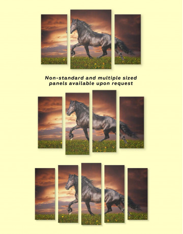 5 Panels Running Black Horse Canvas Wall Art - image 3