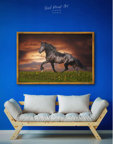 Framed Running Black Horse Canvas Wall Art - image 1