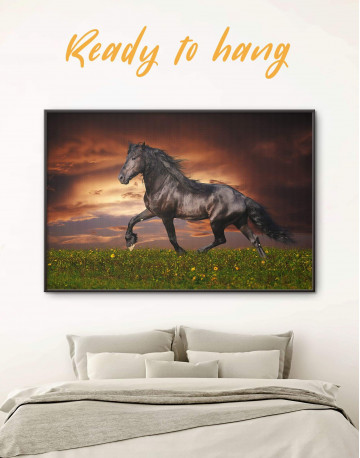 Framed Running Black Horse Canvas Wall Art